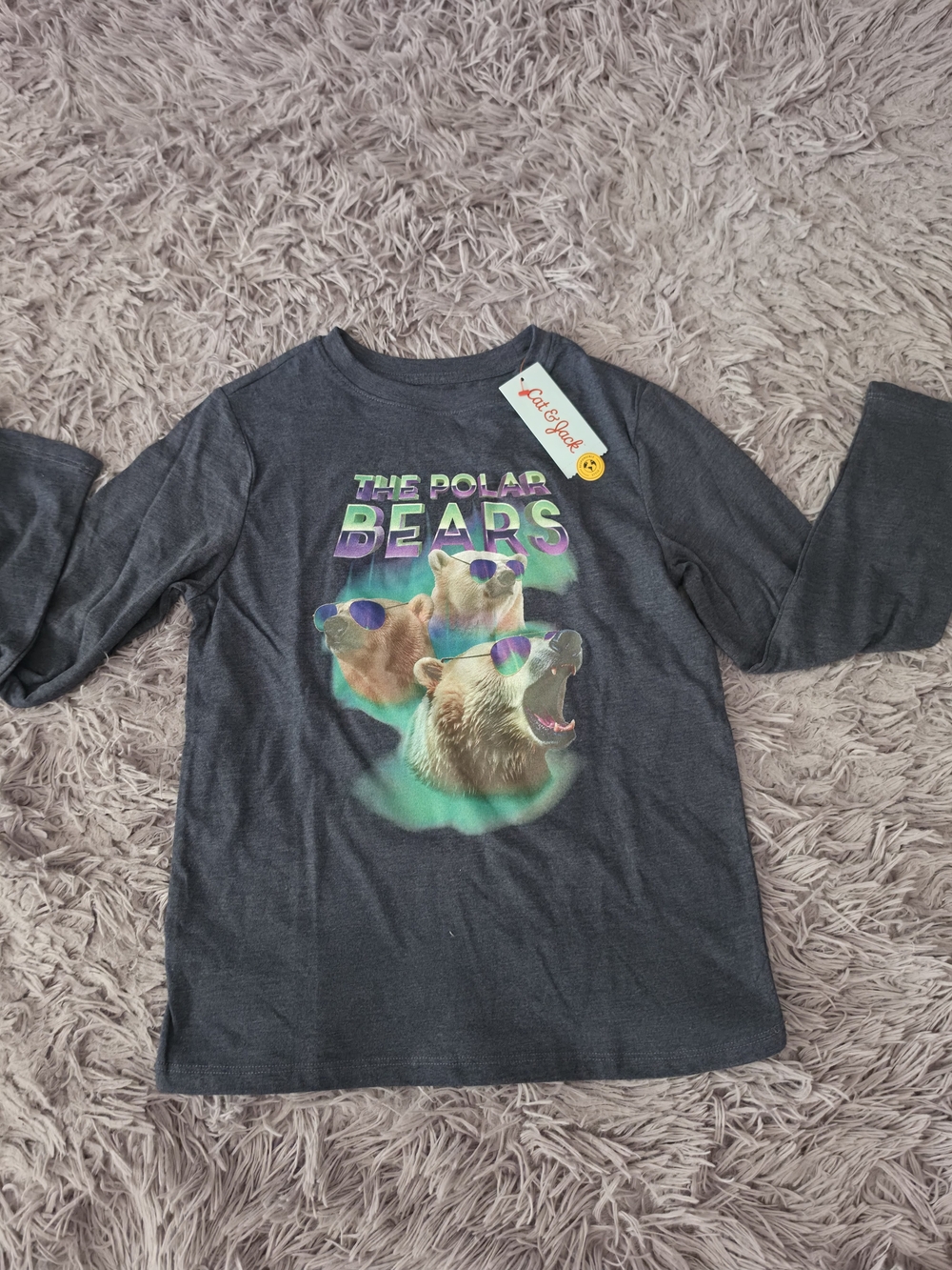 Cat & Jack Boys Gray Bear Graphic Long Sleeve T-Shirt M (8) Pullover
